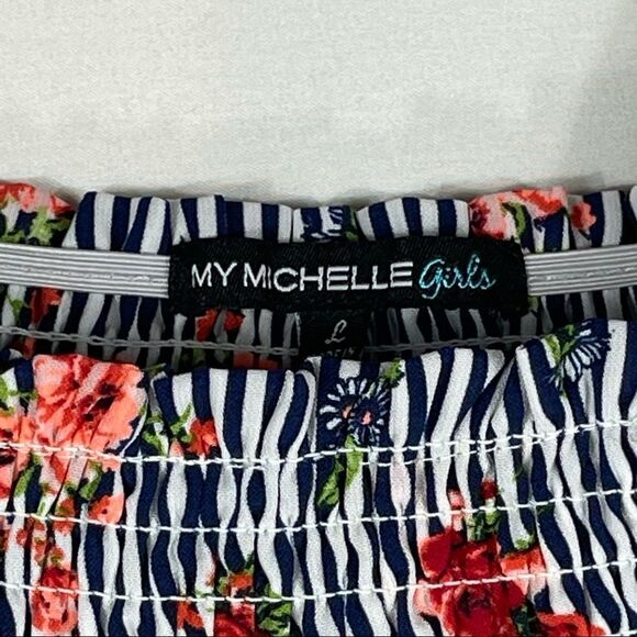 My Michelle Blue and White Striped Floral Romper - Picture 8 of 13